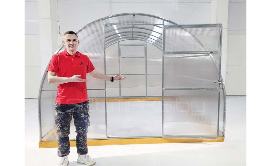 Теплица "Агроном Сила" 10 метров с поликарбонатом Скарб Про 6 мм 1,00 кг/м2