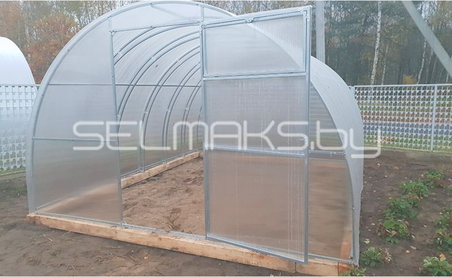 Теплица «Агроном Сила 3.3 Тандем» 4 метра с поликарбонатом Экосот 4 мм 0,42 кг/м2