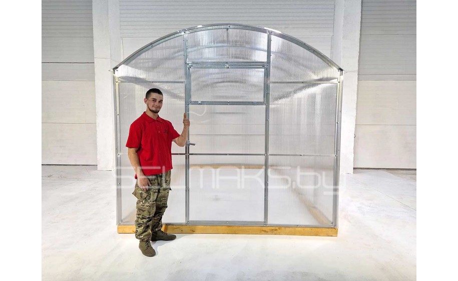 Теплица «Прямостенная 2.5» 8 метров с поликарбонатом Скарб 6 мм 0,86 кг/м2