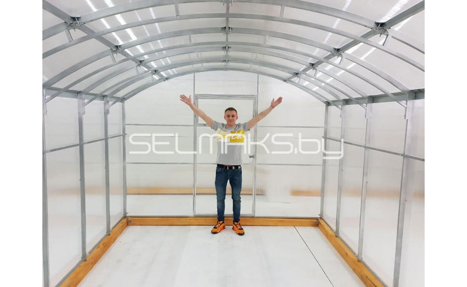 Теплица «Прямостенная 3.0 Тандем Плюс» 8 метров с поликарбонатом Скарб Про 6 мм 1,00 кг/м2